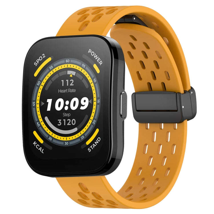 For Amazfit Bip 5 22mm Folding Magnetic Clasp Silicone Watch Band(Yellow)