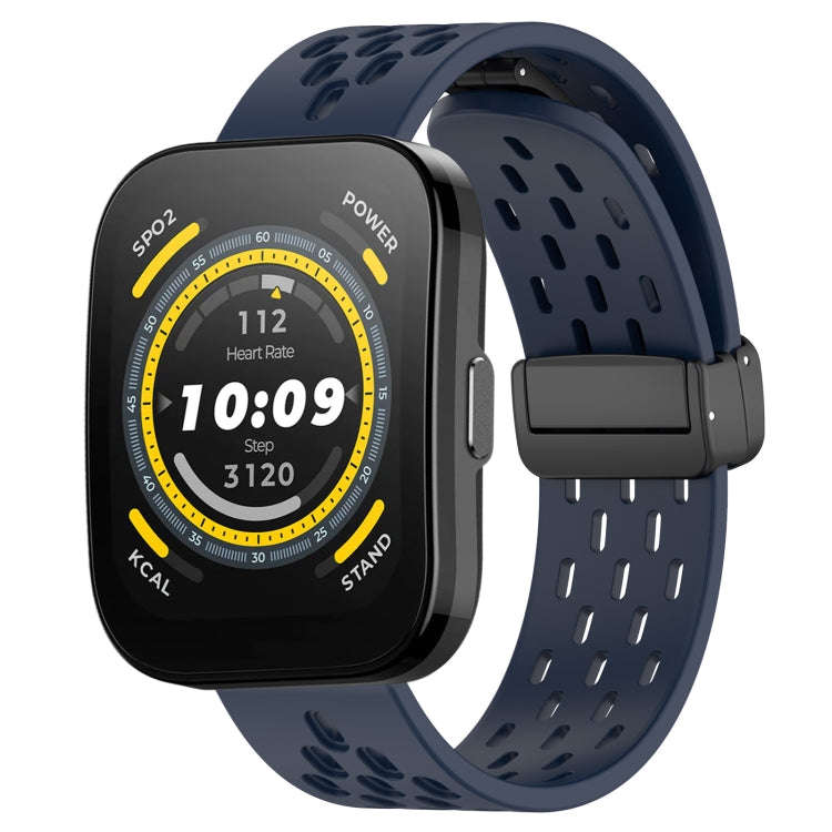 For Amazfit Bip 5 22mm Folding Magnetic Clasp Silicone Watch Band(Midnight Blue)
