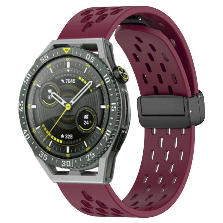 For Huawei Watch GT3 SE 22mm Folding Magnetic Clasp Silicone Watch Band(Wine Red)