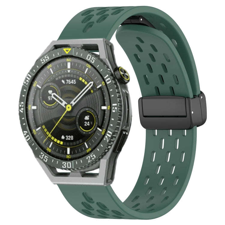 For Huawei Watch GT3 SE 22mm Folding Magnetic Clasp Silicone Watch Band(Dark Green)