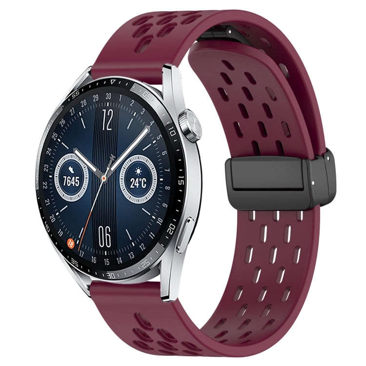 For Huawei Watch GT3 46mm 22mm Folding Magnetic Clasp Silicone Watch Band(Wine Red)
