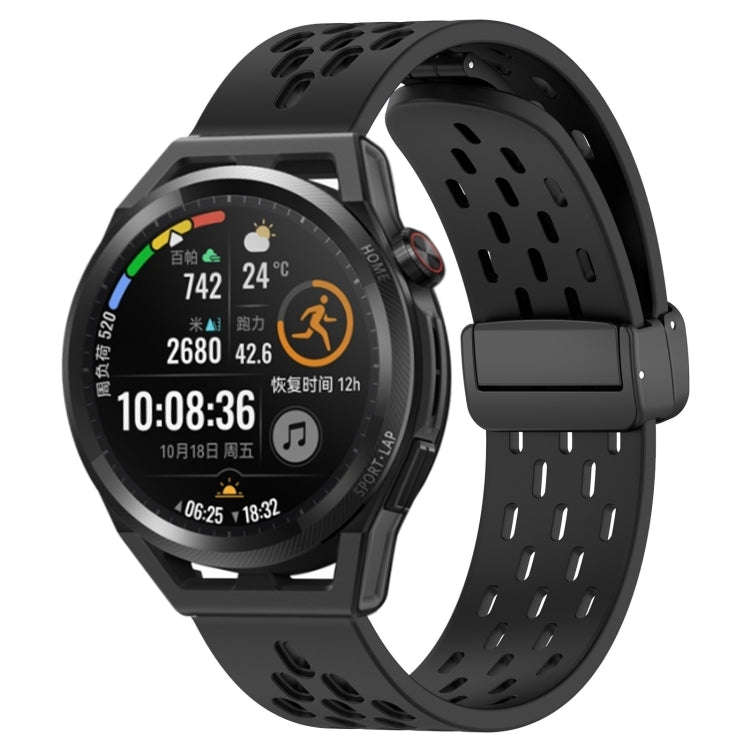 For Huawei Watch GT Runner 22mm Folding Magnetic Clasp Silicone Watch Band(Black)