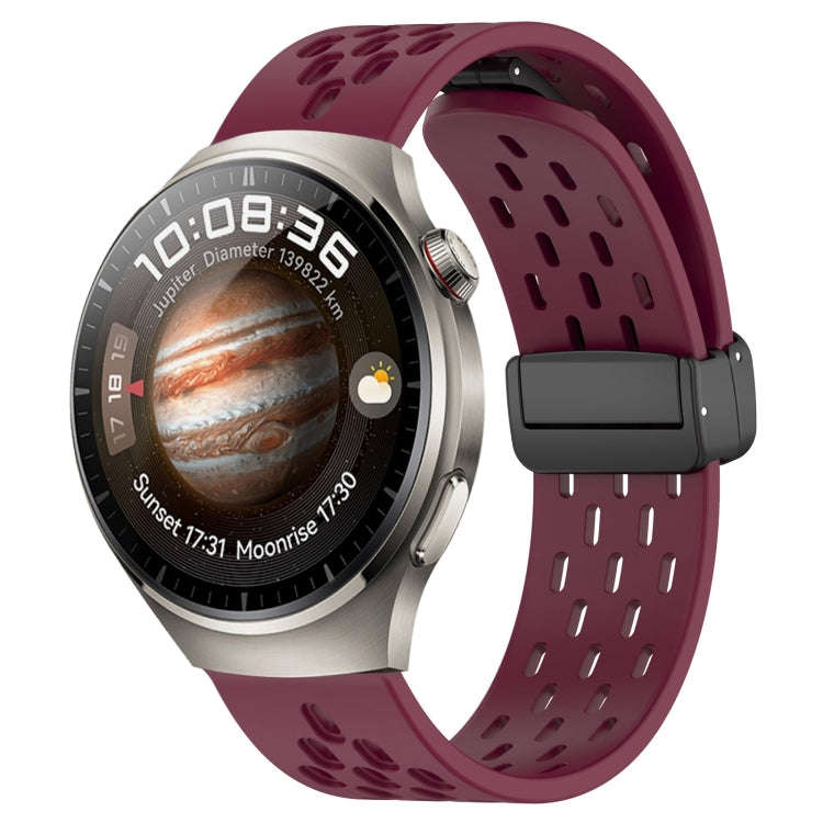 For Huawei Watch 4 22mm Folding Magnetic Clasp Silicone Watch Band(Wine Red)