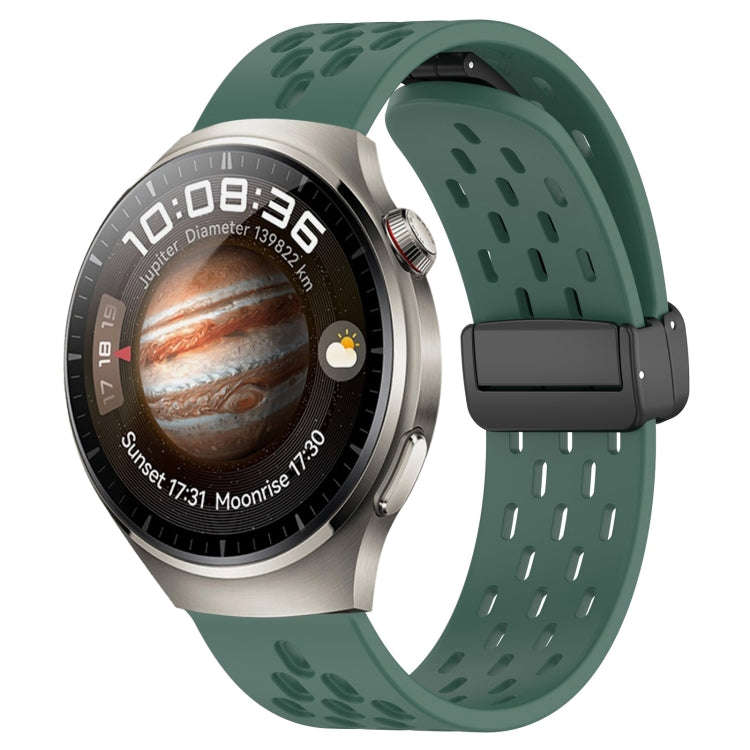 For Huawei Watch 4 22mm Folding Magnetic Clasp Silicone Watch Band(Dark Green)