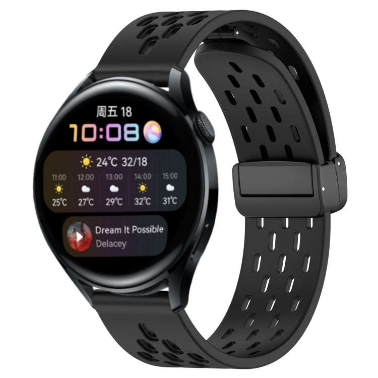 For Huawei Watch 3 22mm Folding Magnetic Clasp Silicone Watch Band(Black)