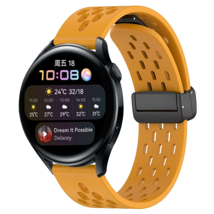 For Huawei Watch 3 22mm Folding Magnetic Clasp Silicone Watch Band(Yellow)