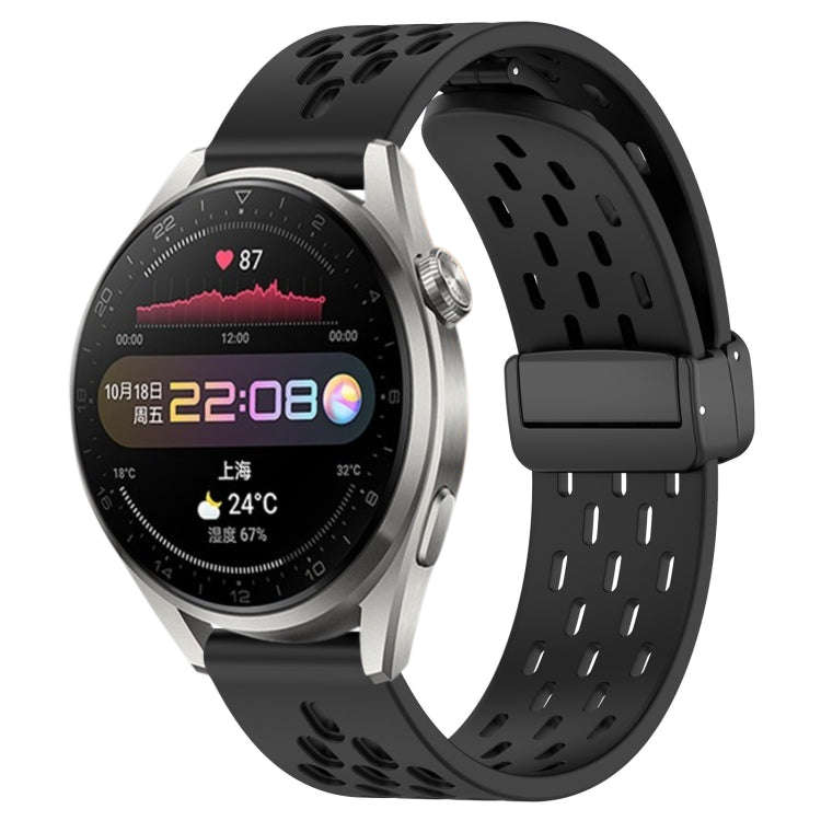 For Huawei Watch 3 Pro 22mm Folding Magnetic Clasp Silicone Watch Band(Black)