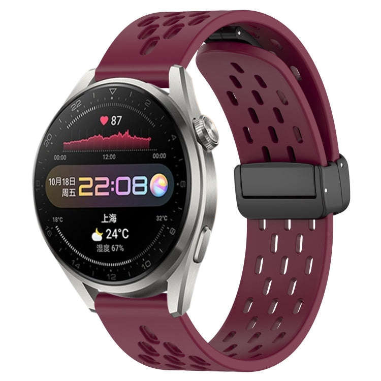For Huawei Watch 3 Pro 22mm Folding Magnetic Clasp Silicone Watch Band(Wine Red)