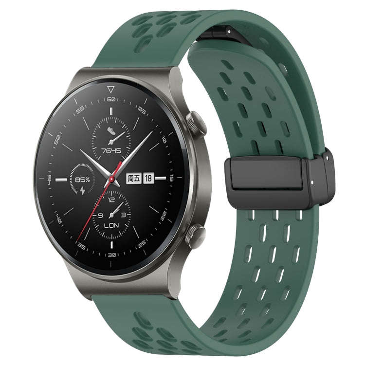 For Huawei GT2 Pro 22mm Folding Magnetic Clasp Silicone Watch Band(Dark Green)