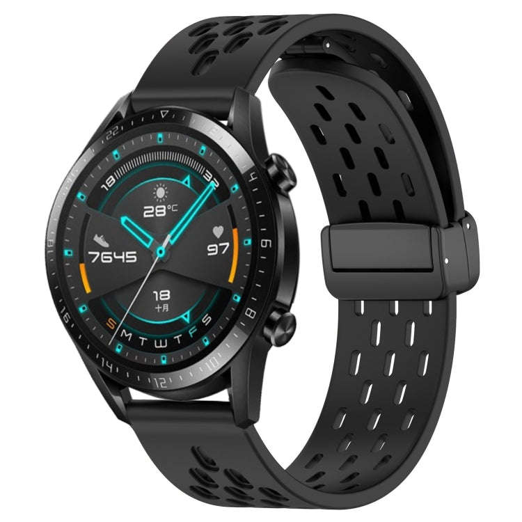 For Huawei GT2 46mm 22mm Folding Magnetic Clasp Silicone Watch Band(Black)