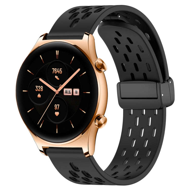 For Honor Watch GS 3 22mm Folding Magnetic Clasp Silicone Watch Band(Black)