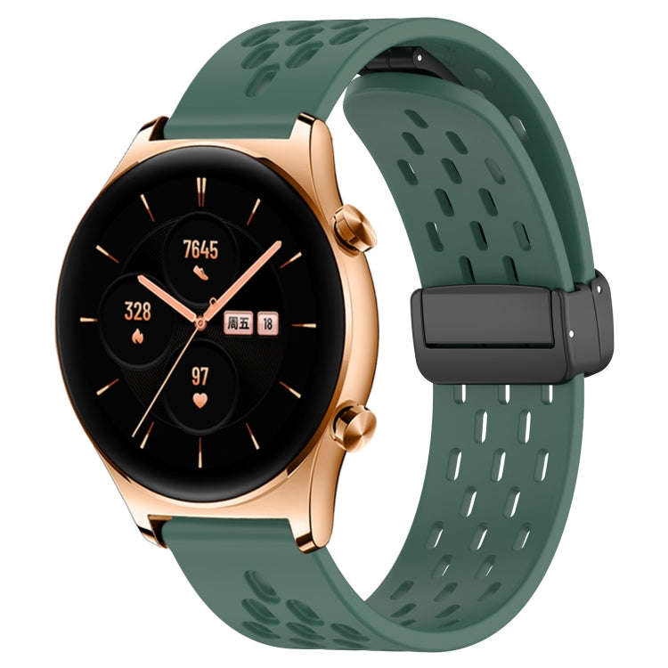 For Honor Watch GS 3 22mm Folding Magnetic Clasp Silicone Watch Band(Dark Green)