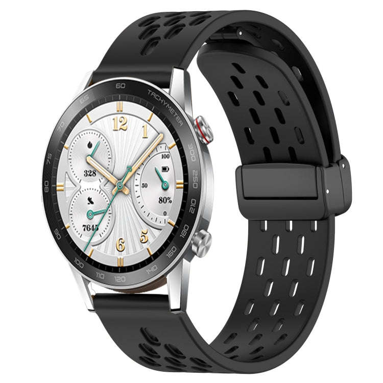 For Honor Watch GS 3i 22mm Folding Magnetic Clasp Silicone Watch Band(Black)