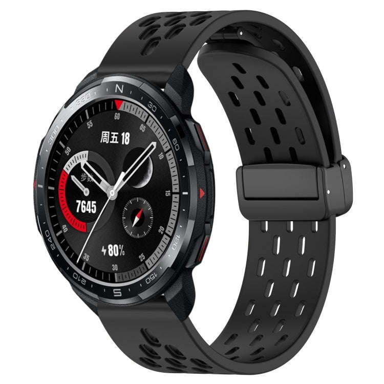 For Honor Watch GS Pro 22mm Folding Magnetic Clasp Silicone Watch Band(Black)