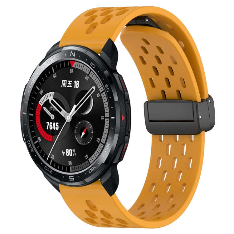 For Honor Watch GS Pro 22mm Folding Magnetic Clasp Silicone Watch Band(Yellow)