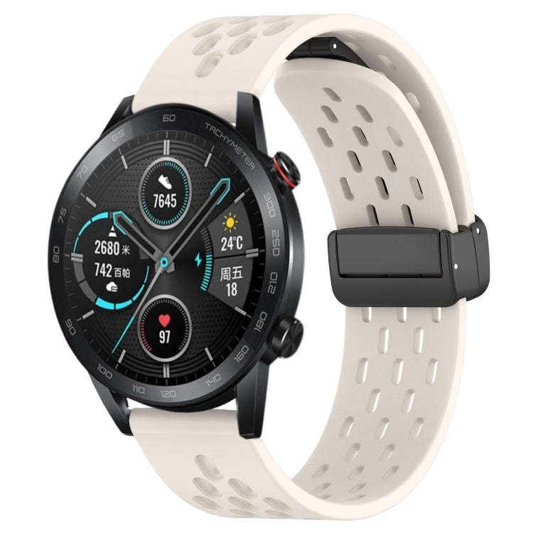 For Honor Magic Watch 2 46mm 22mm Folding Magnetic Clasp Silicone Watch Band(Starlight Color)