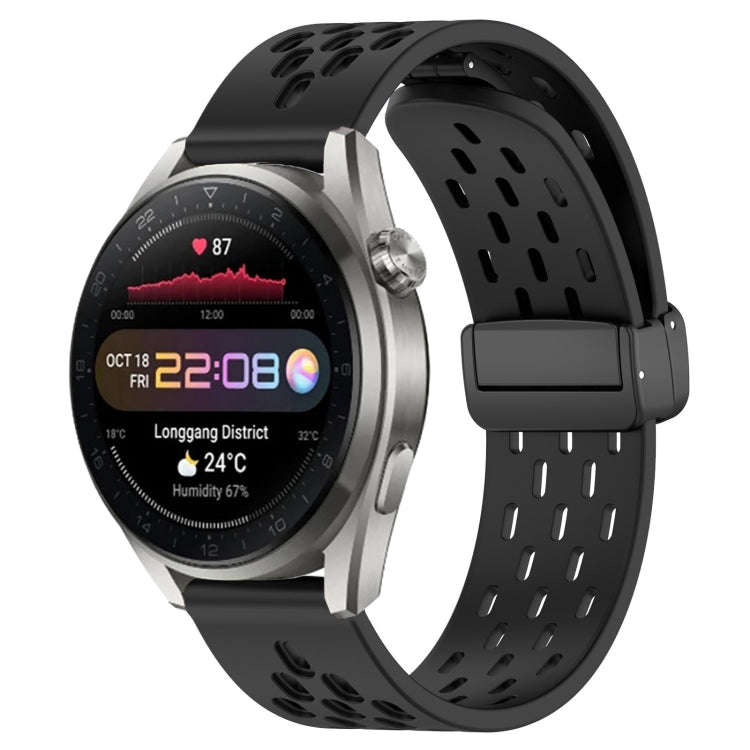 For Huawei Watch 3 Pro New 22mm Folding Magnetic Clasp Silicone Watch Band(Black)