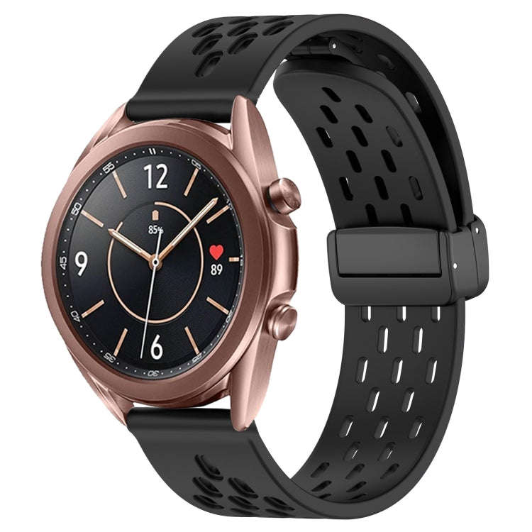 For Samsung Galaxy Watch3 41mm 20mm Folding Magnetic Clasp Silicone Watch Band(Black)