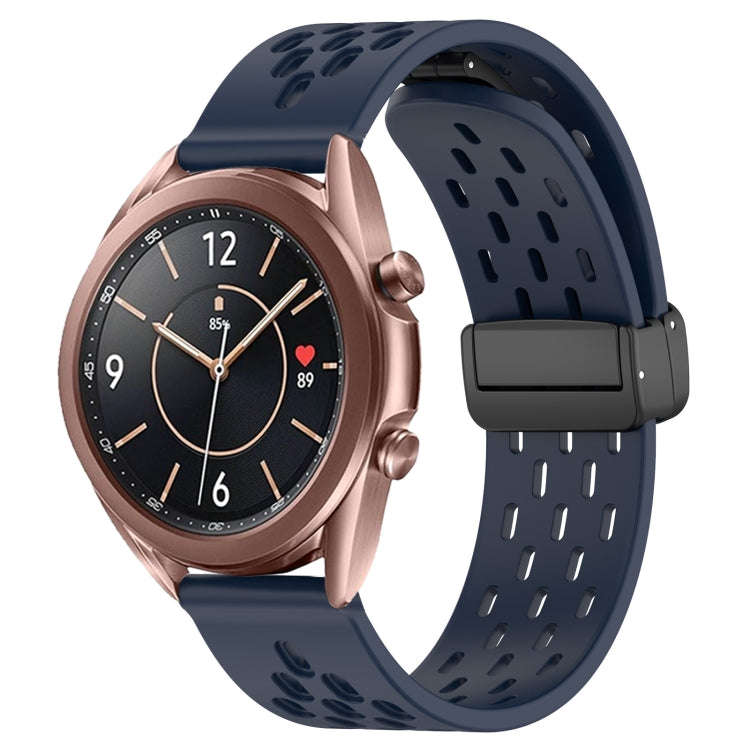 For Samsung Galaxy Watch3 41mm 20mm Folding Magnetic Clasp Silicone Watch Band(Midnight Blue)