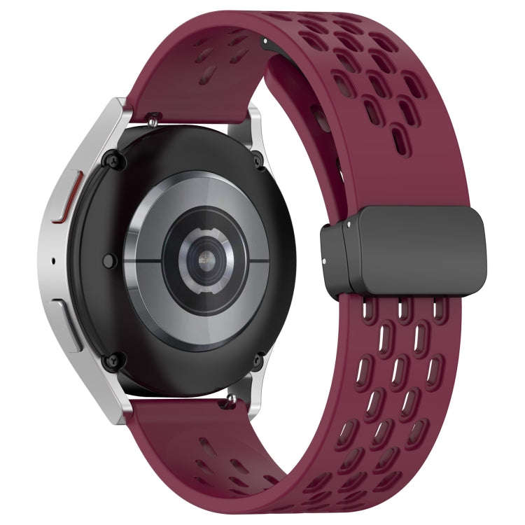 For Samsung Galaxy Watch3 41mm 20mm Folding Magnetic Clasp Silicone Watch Band(Wine Red)