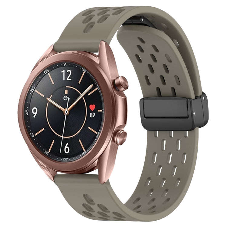 For Samsung Galaxy Watch3 41mm 20mm Folding Magnetic Clasp Silicone Watch Band(Space Grey)