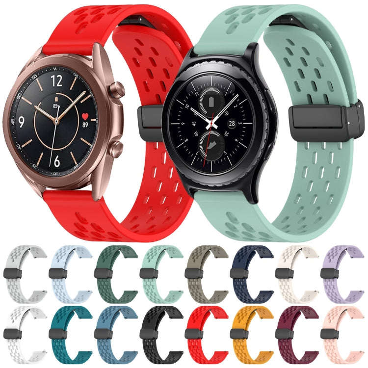 For Samsung Galaxy Watch3 41mm 20mm Folding Magnetic Clasp Silicone Watch Band(Light Blue)