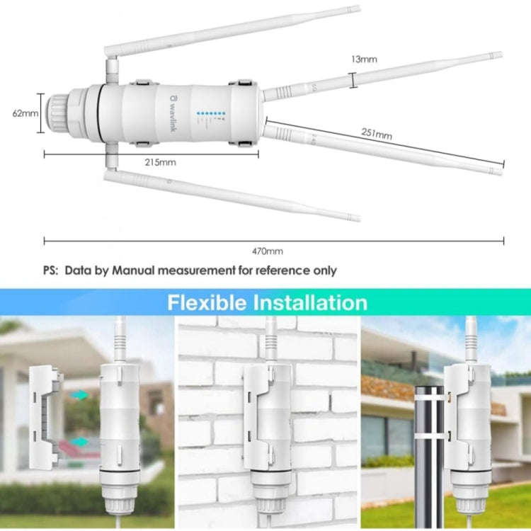 WAVLINK WN572HP3 AC1200 Dual Band Weatherproof Wireless Router Outdoor WiFi Extender, Plug:US Plug