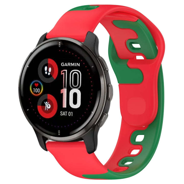 For Garmin Venu 2 Plus 20mm Double Color Silicone Watch Band(Red+Green)