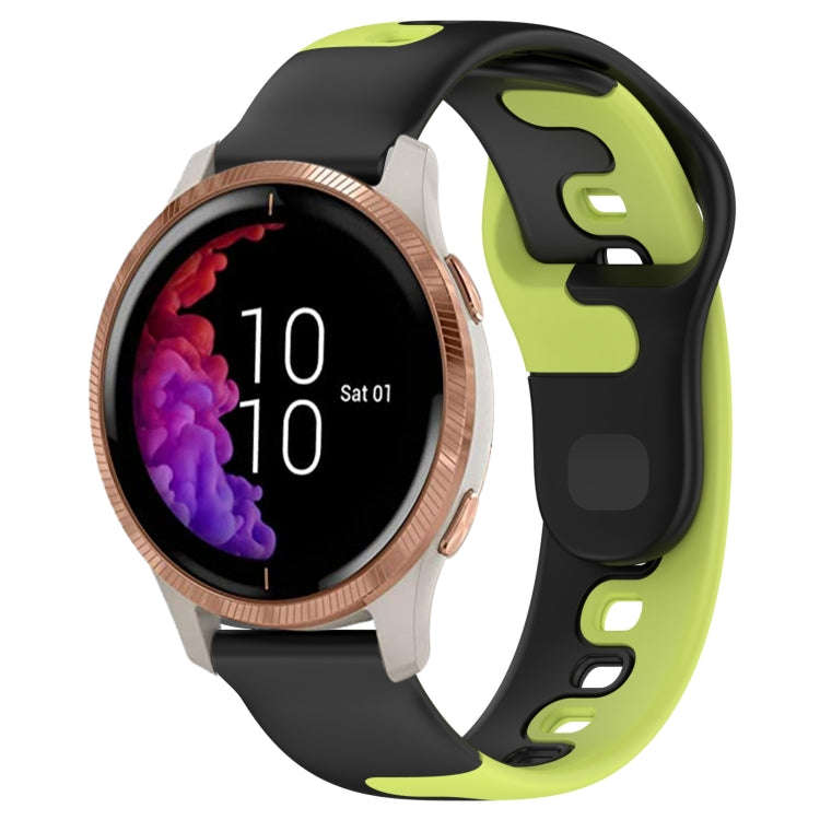 For Garmin Venu 20mm Double Color Silicone Watch Band(Black+Green)