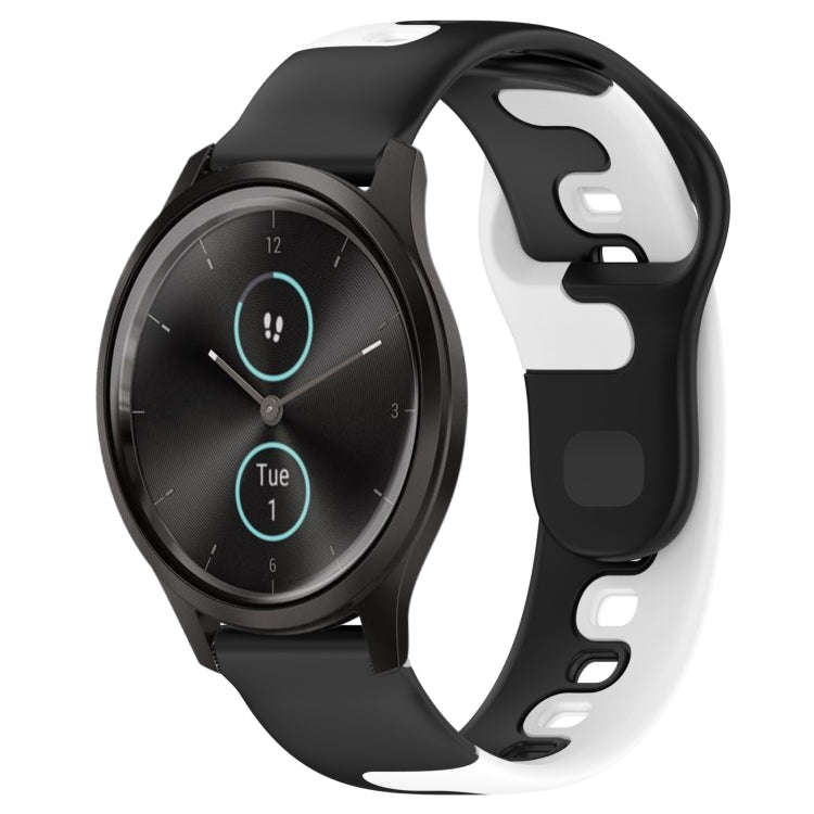 For Garmin VivoMove Style 20mm Double Color Silicone Watch Band(Black+White)