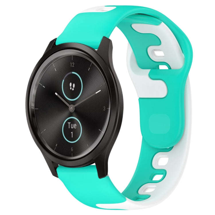 For Garmin VivoMove Style 20mm Double Color Silicone Watch Band(Cyan+White)