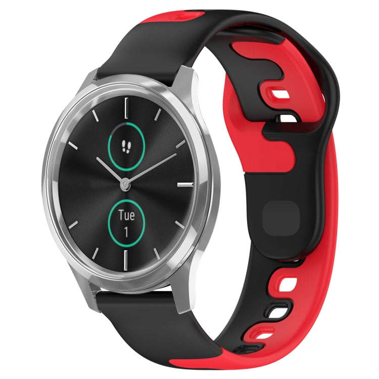 For Garmin VivoMove Luxe 20mm Double Color Silicone Watch Band(Black+Red)