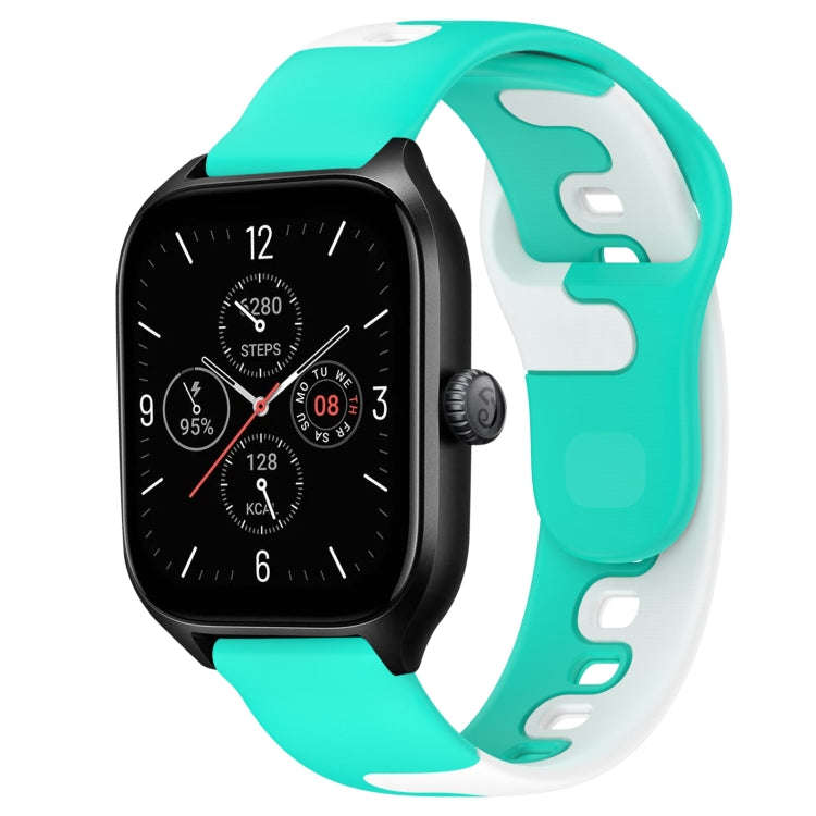 For Amazfit GTS 4 20mm Double Color Silicone Watch Band(Cyan+White)