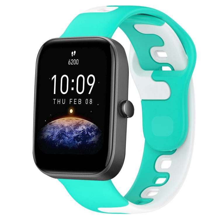 For Amazfit Bip3 20mm Double Color Silicone Watch Band(Cyan+White)