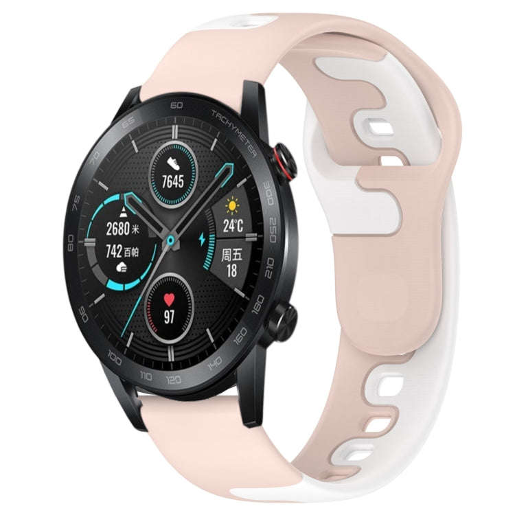 For Honor MagicWatch2 42mm 20mm Double Color Silicone Watch Band(Pink+White)