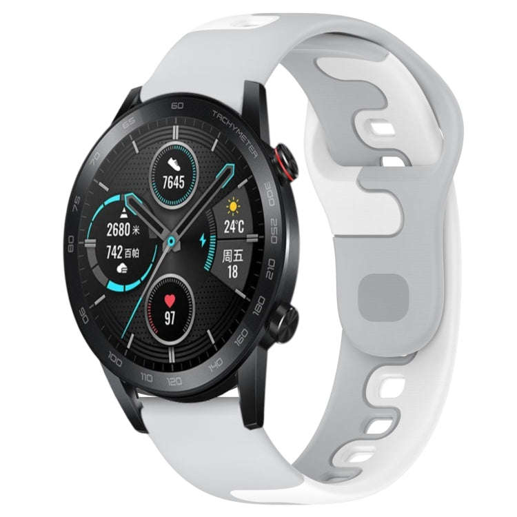 For Honor MagicWatch2 42mm 20mm Double Color Silicone Watch Band(Grey+White)