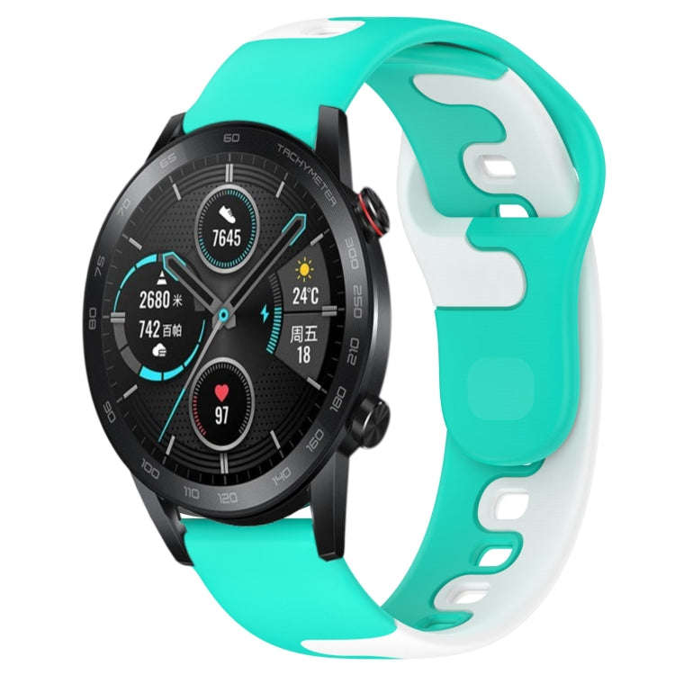 For Honor MagicWatch2 42mm 20mm Double Color Silicone Watch Band(Cyan+White)