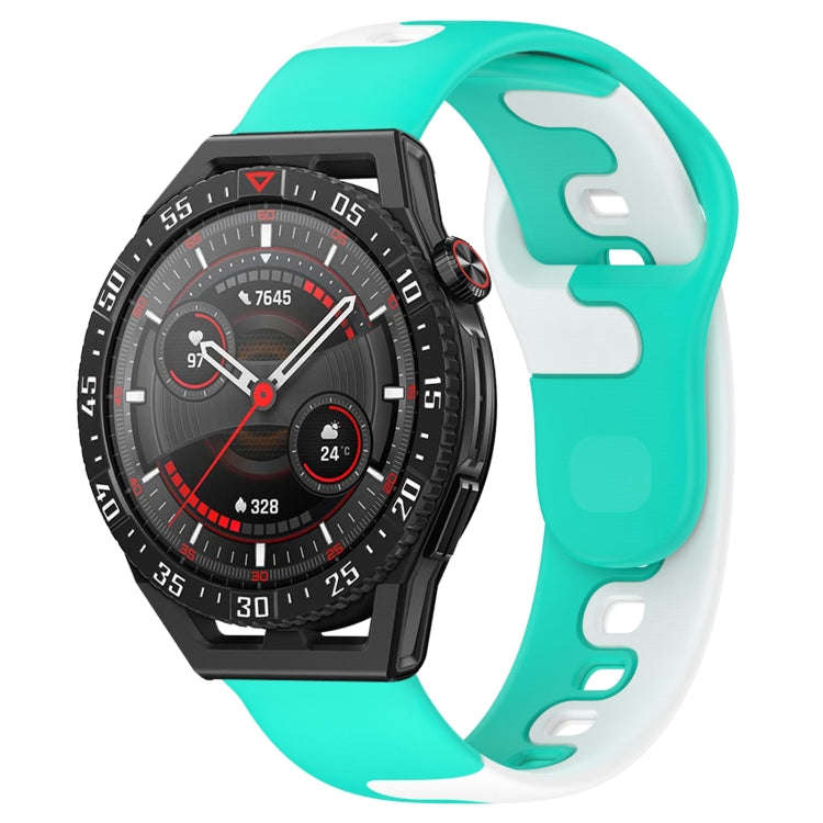 For Huawei Watch GT3 SE 22mm Double Color Silicone Watch Band(Cyan+White)