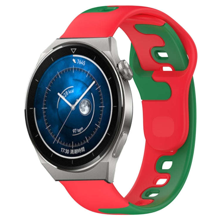 For Huawei Watch GT3 Pro 46mm 22mm Double Color Silicone Watch Band(Red+Green)