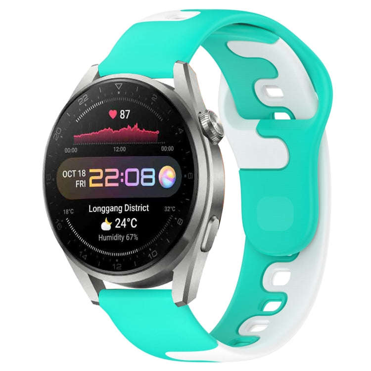 For Huawei Watch 3 Pro 22mm Double Color Silicone Watch Band(Cyan+White)