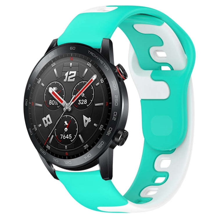 For Honor Watch GS 3i 22mm Double Color Silicone Watch Band(Cyan+White)