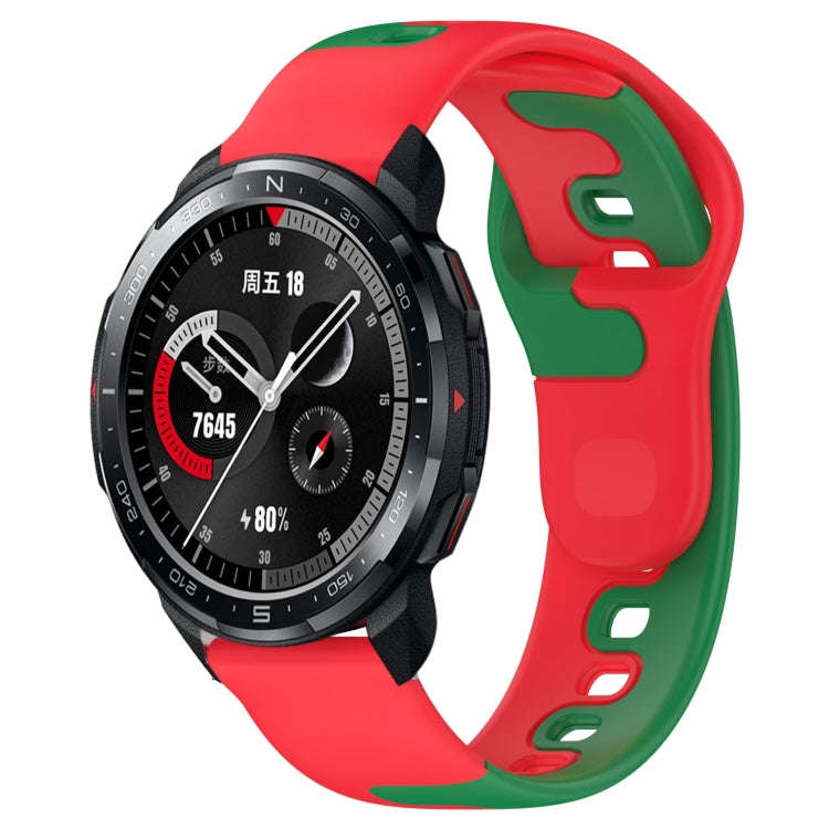 For Honor Watch GS Pro 22mm Double Color Silicone Watch Band(Red+Green)