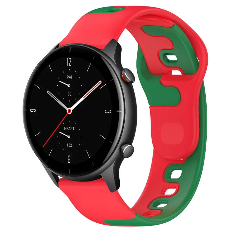 For Amazfit GTR 2e 22mm Double Color Silicone Watch Band(Red+Green)