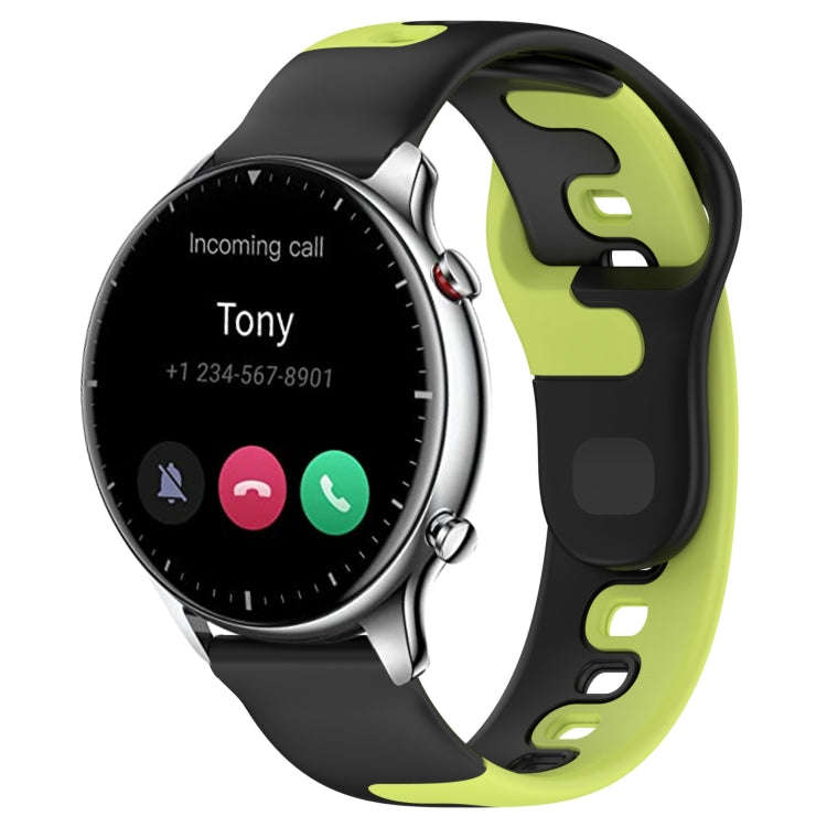 For Amazfit GTR 2 22mm Double Color Silicone Watch Band(Black+Green)