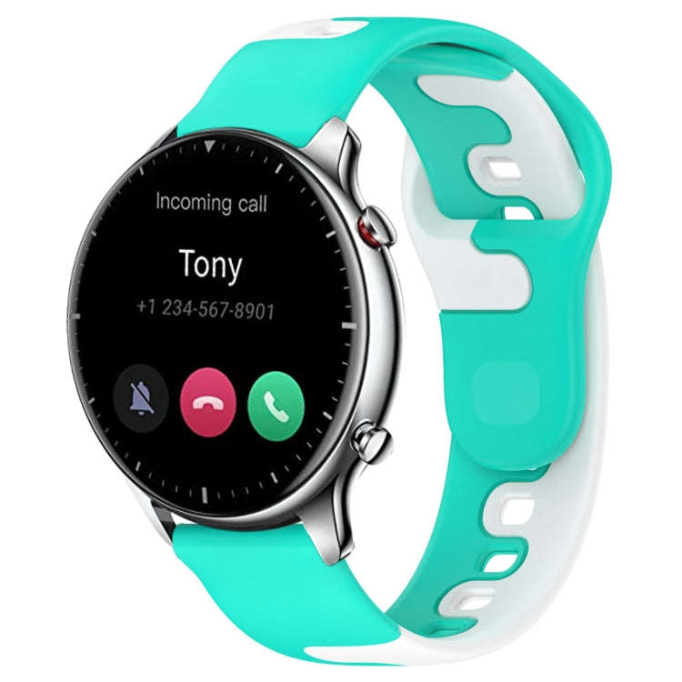 For Amazfit GTR 2 22mm Double Color Silicone Watch Band(Cyan+White)