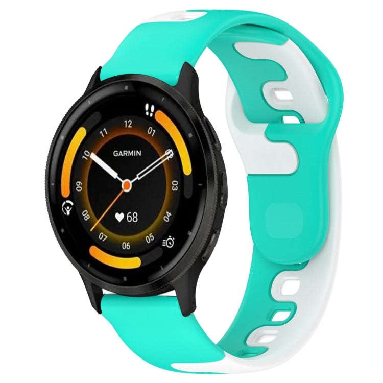 For Garmin Vivoactive 4 22mm Double Color Silicone Watch Band(Cyan+White)