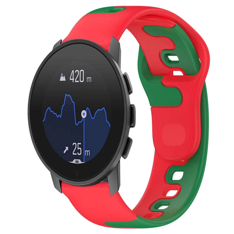For  SUUNTO 9 Peak 22mm Double Color Silicone Watch Band(Red+Green)