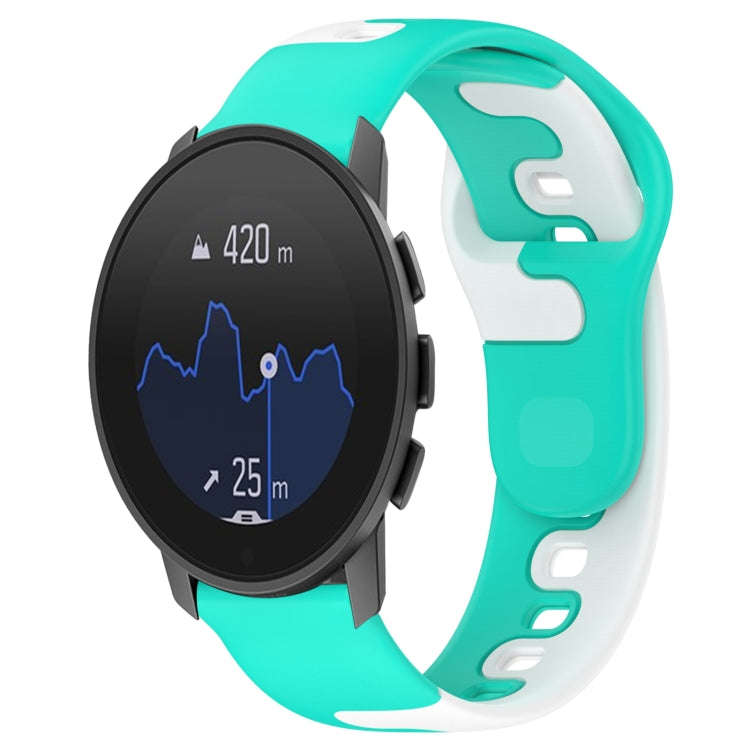For  SUUNTO 9 Peak 22mm Double Color Silicone Watch Band(Cyan+White)