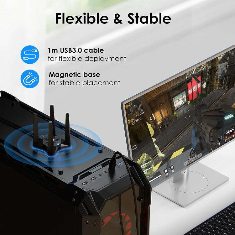 WAVLINK WN693X1 With 4x3dBi High Gain Antenna Magnetic Base AX1800 Dual Band USB WiFi 6 Adapter