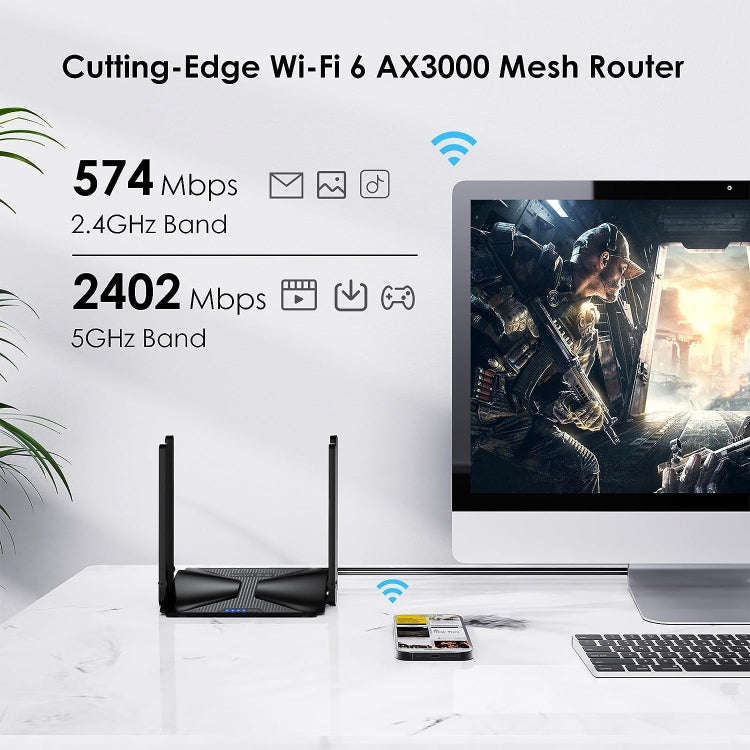 WAVLINK WN586X3 Wireless Gigabit Ethernet Router Wi-Fi 6 AX3000 Mesh Router Dual Band, Plug:AU Plug